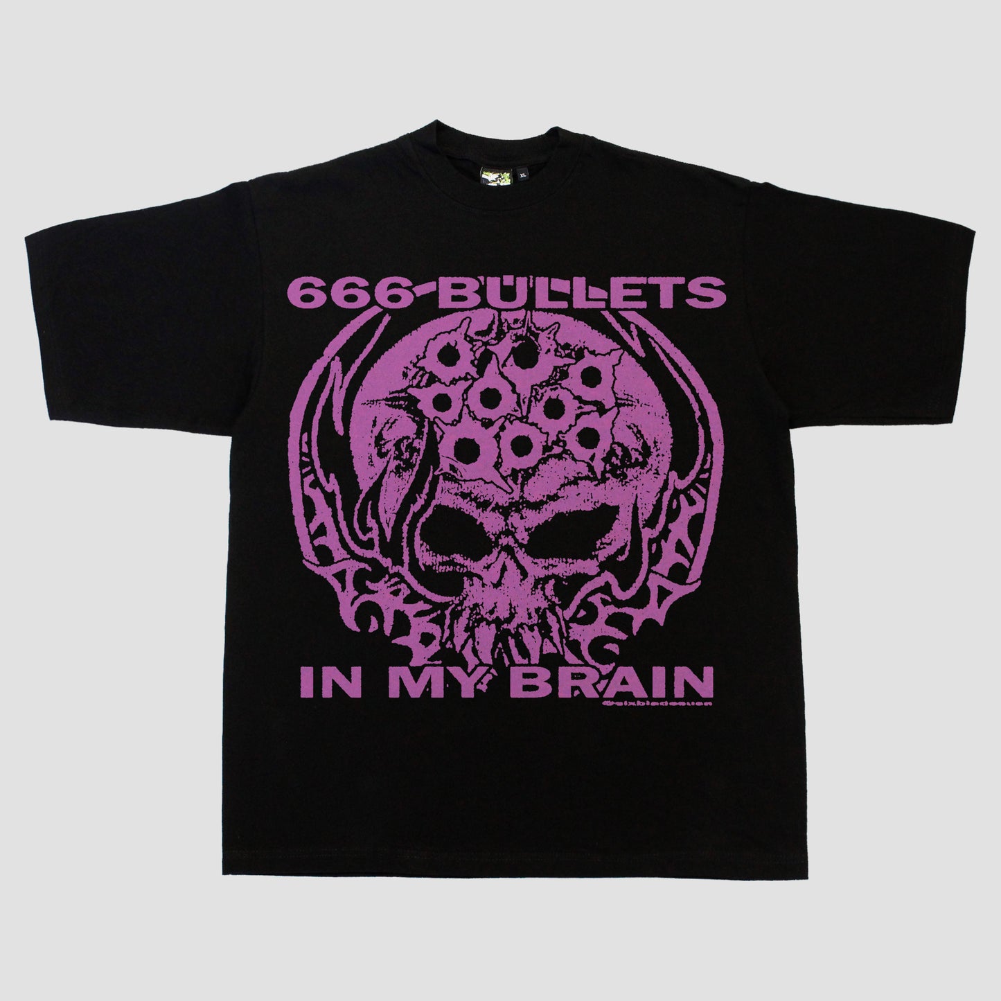 "666 BULLETS IN MY BRAIN" HEAVYWEIGHT TEE (BLACK/PINK)