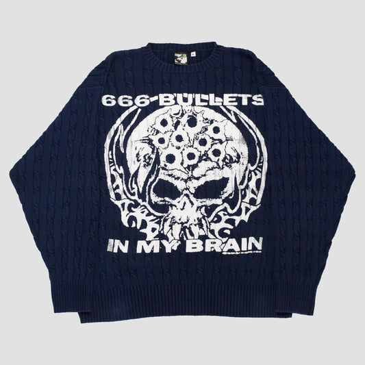 "666 BULLETS IN MY BRAIN" Heavyweight Knit Sweater (XL)