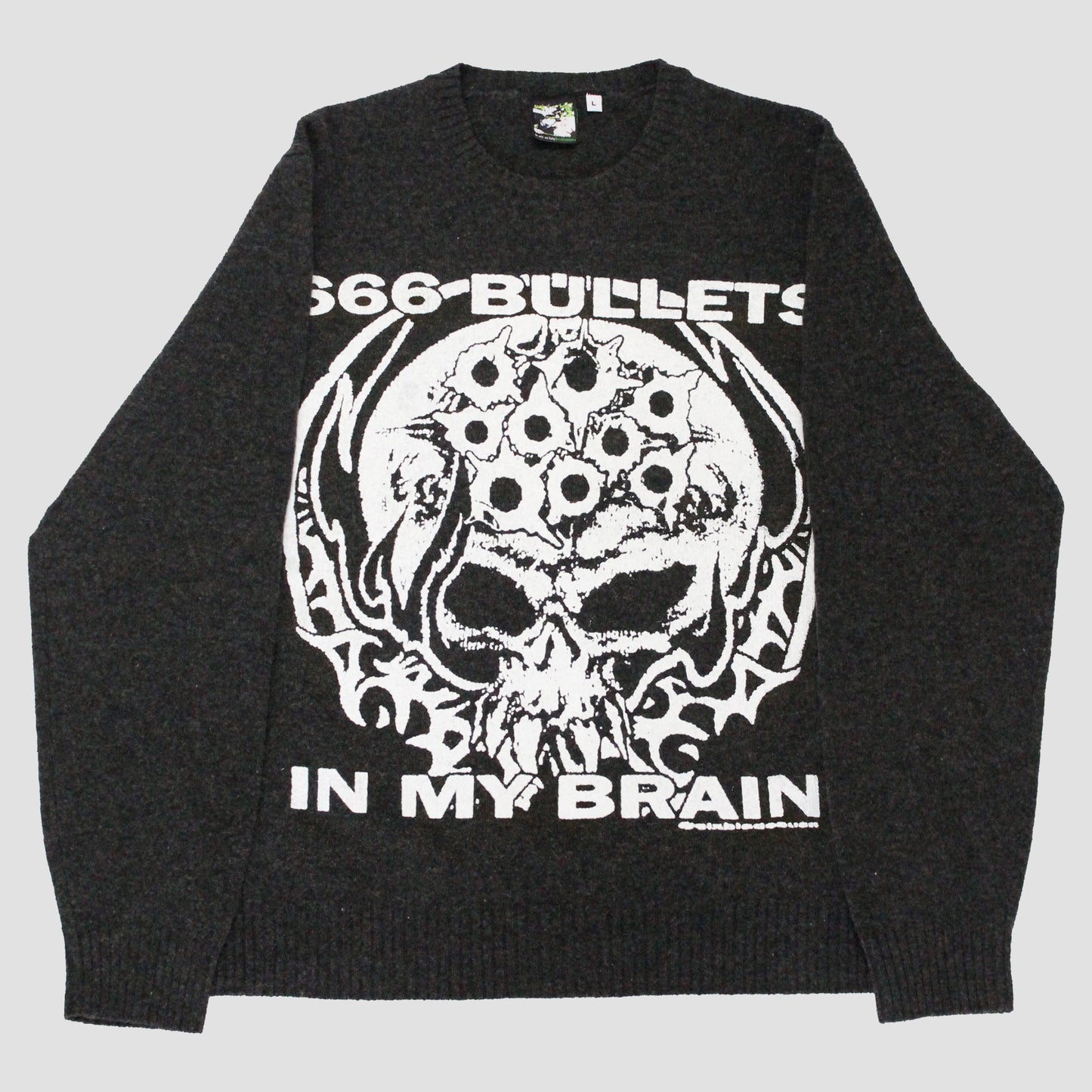 "666 BULLETS IN MY BRAIN" Pullover Wool Sweater (L)