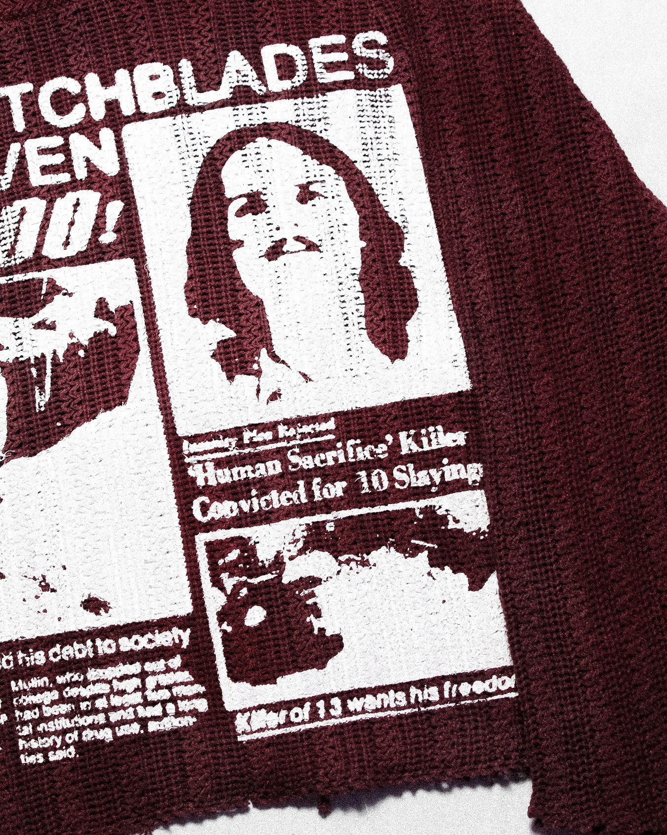 "BLOOD STAINED SWITCHBLADES" Cropped Knit Sweater (M)