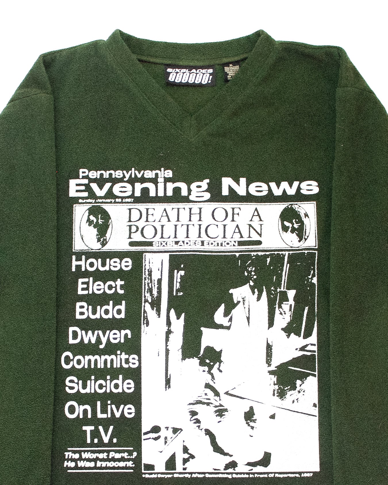 "PENNSYLVANIA EVENING NEWS//DIE LIKE DWYER" Heavyweight Fleece Sweater (XL)