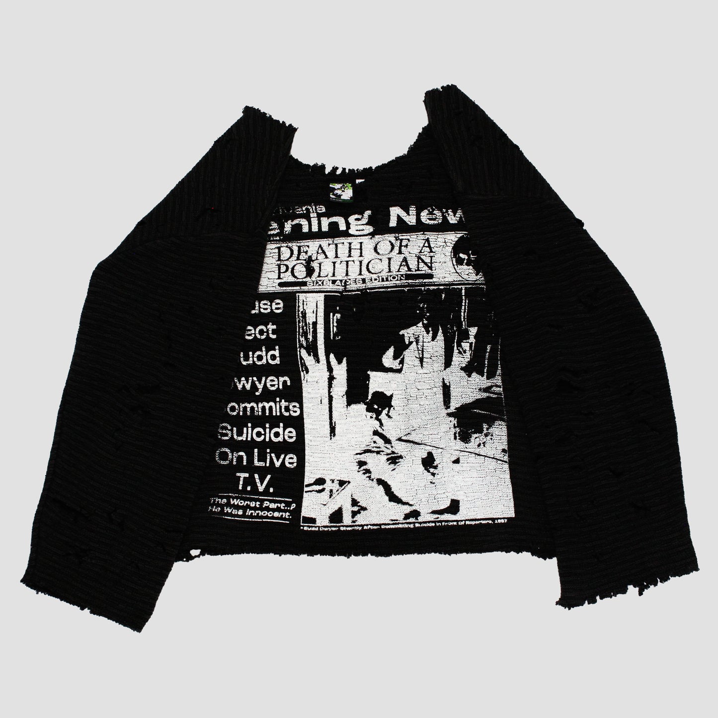 "DIE LIKE DWYER" Thrashed & Cropped Knit Sweater (L)