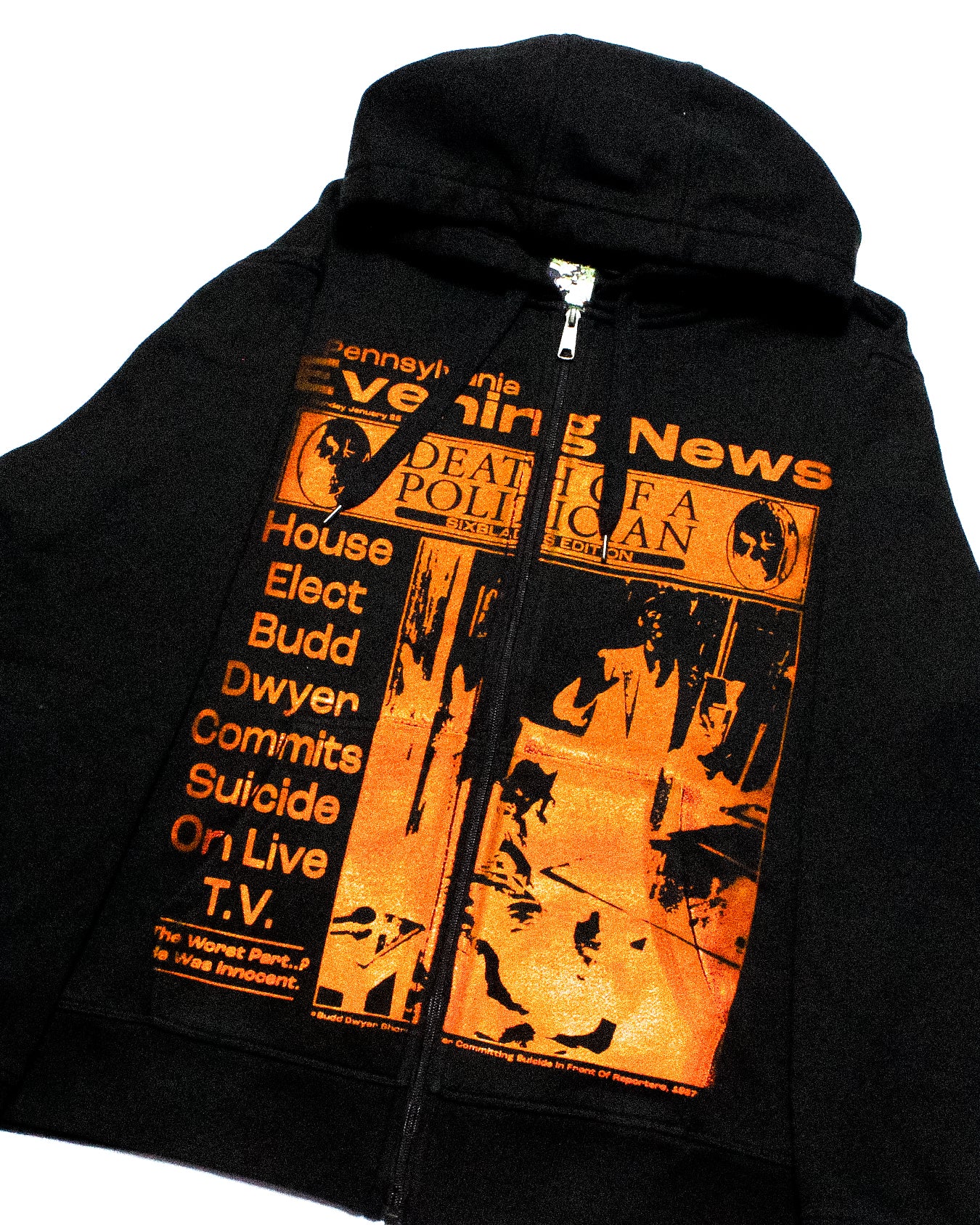 "PENNSYLVANIA EVENING NEWS//DIE LIKE DWYER" Heavyweight Zip (M)
