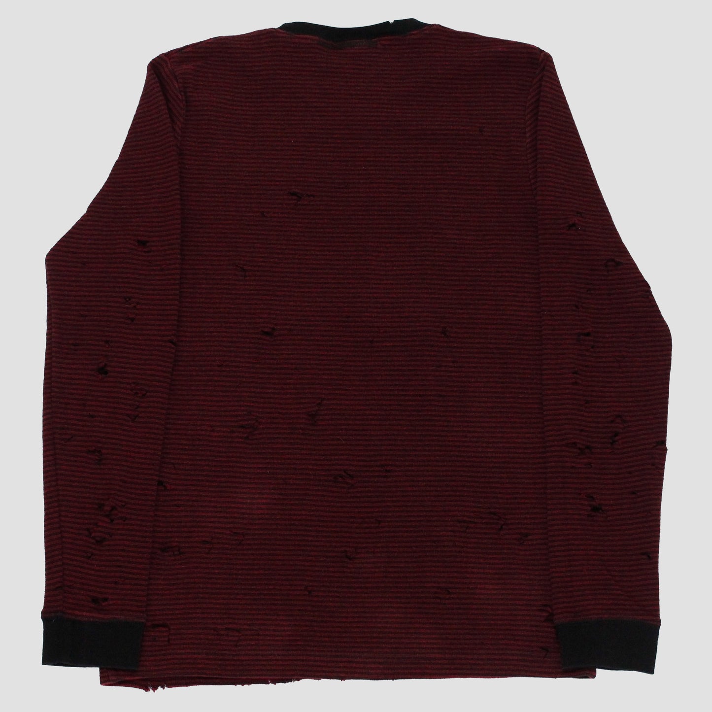 "LOS ANGELES EVENING NEWS//LOVE/TERROR/SEX/DRUGS" Thrashed Striped Longsleeve Shirt (M)