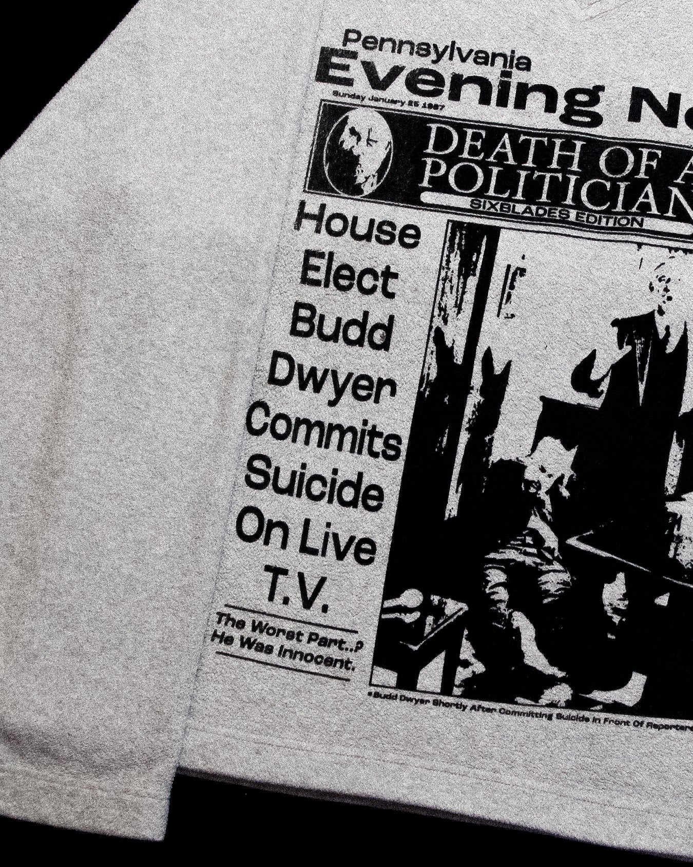 "PENNSYLVANIA EVENING NEWS//DIE LIKE DWYER" Heavyweight Fleece Sweater (L)