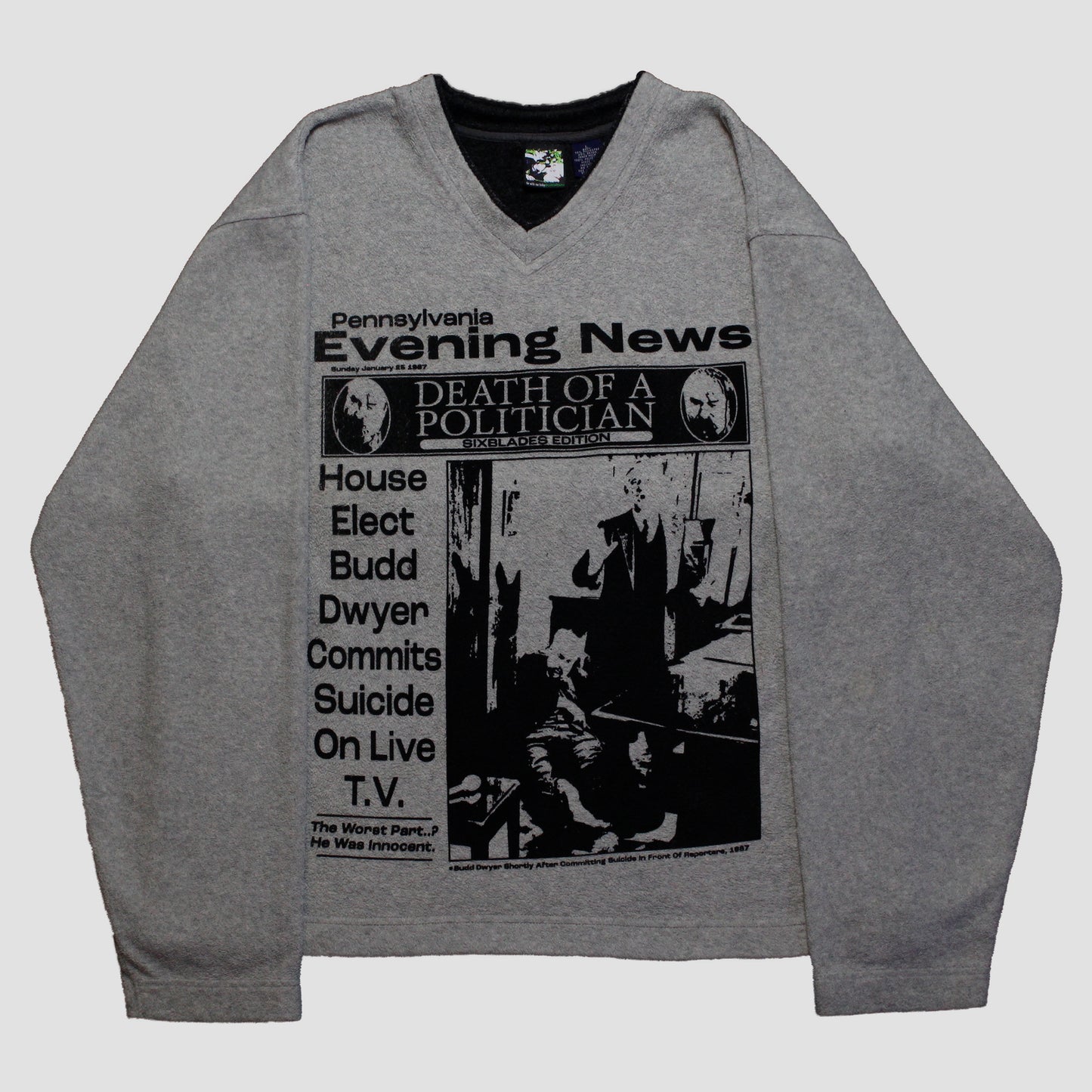 "PENNSYLVANIA EVENING NEWS//DIE LIKE DWYER" Heavyweight Fleece Sweater (L)