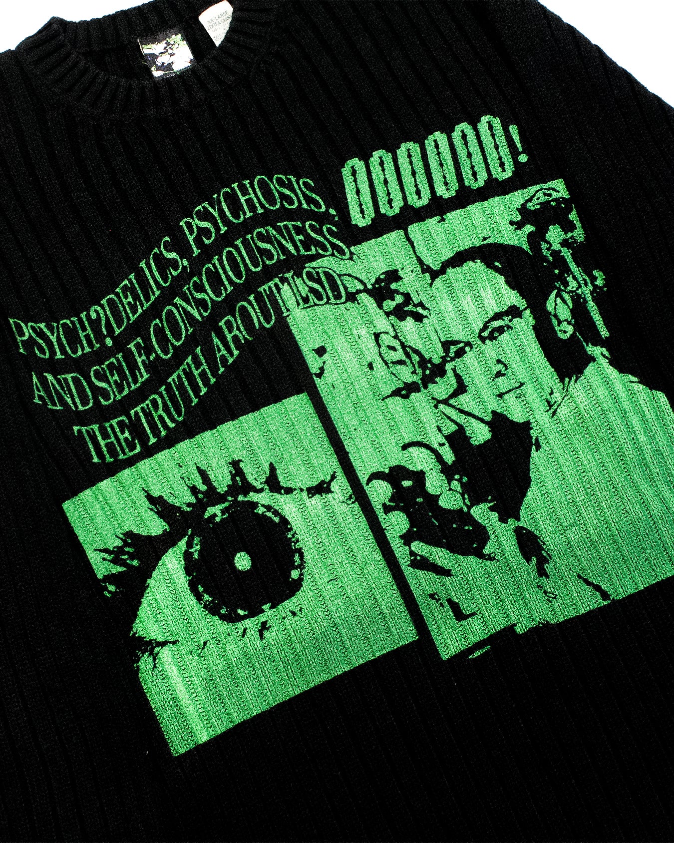 "GREEN LSD//PSYCH?DELICS, PSYHOSIS..." Extreme Heavyweight Knit Sweater (XXL)