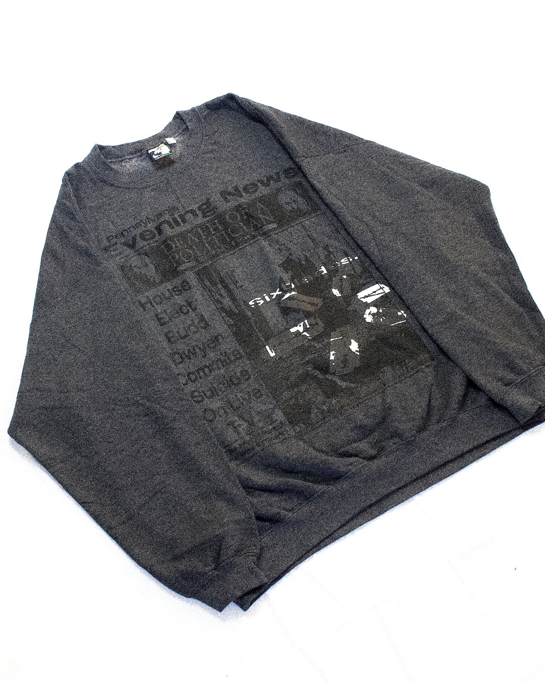 "EVERYTHING IS GREY//DWYER DIES" Pullover Crewneck Sweater (XL)
