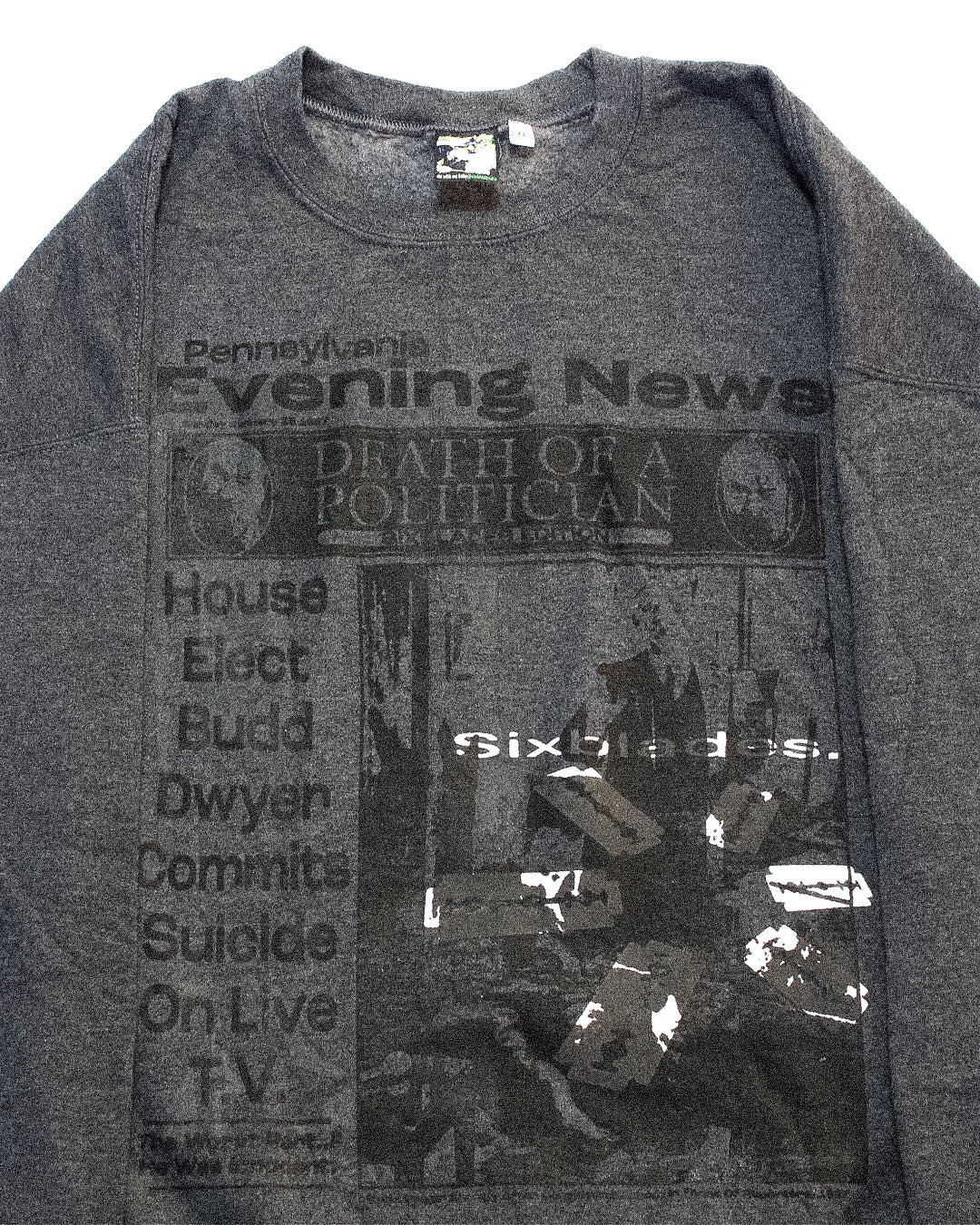 "EVERYTHING IS GREY//DWYER DIES" Pullover Crewneck Sweater (XL)