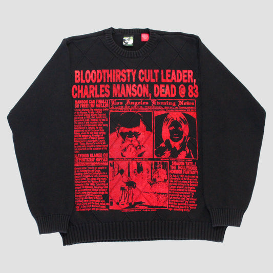 "LOS ANGELES EVENING NEWS//LOVE/TERROR/SEX/DRUGS" Heavyweight Knit Sweater (L)