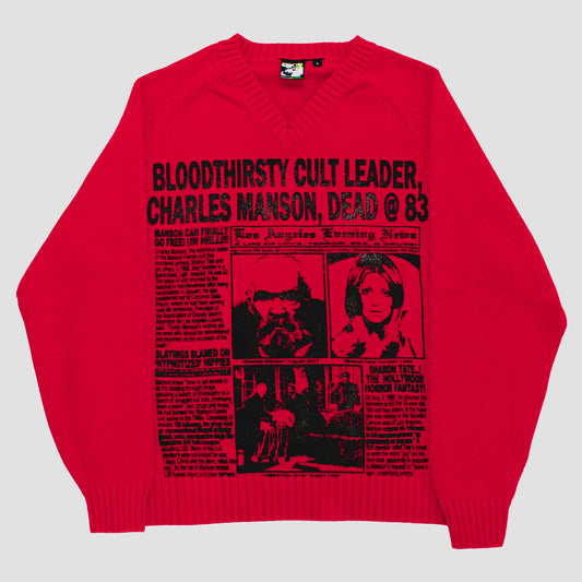 "LOS ANGELES EVENING NEWS//LOVE/TERROR/SEX/DRUGS" Heavyweight Knit Sweater (L)