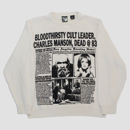 "LOS ANGELES EVENING NEWS//LOVE/TERROR/SEX/DRUGS" Heavyweight Knit Sweater (L)
