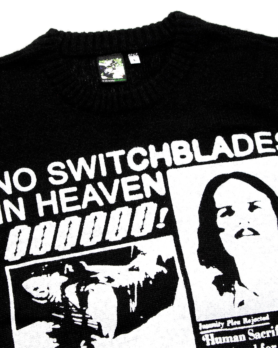 "NO SWITCHBLADES IN HEAVEN" Pullover Knit Sweater (L)