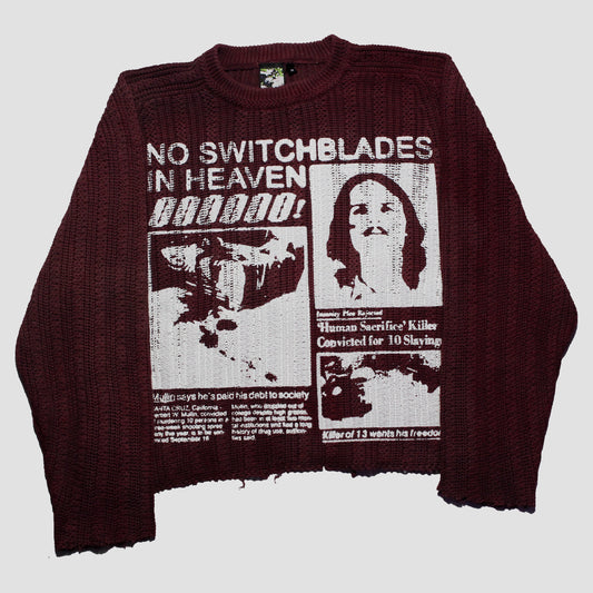 "BLOOD STAINED SWITCHBLADES" Cropped Knit Sweater (M)