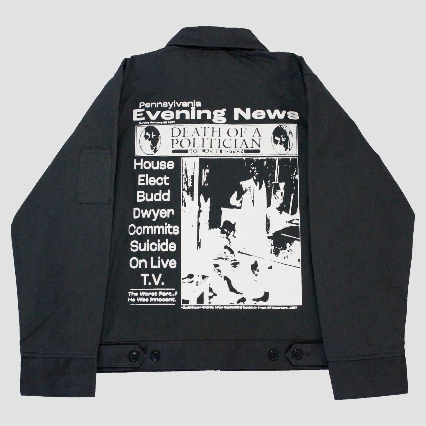 "PENNSYLVANIA EVENING NEWS//DIE LIKE DWYER" Bomber Jacket (L)