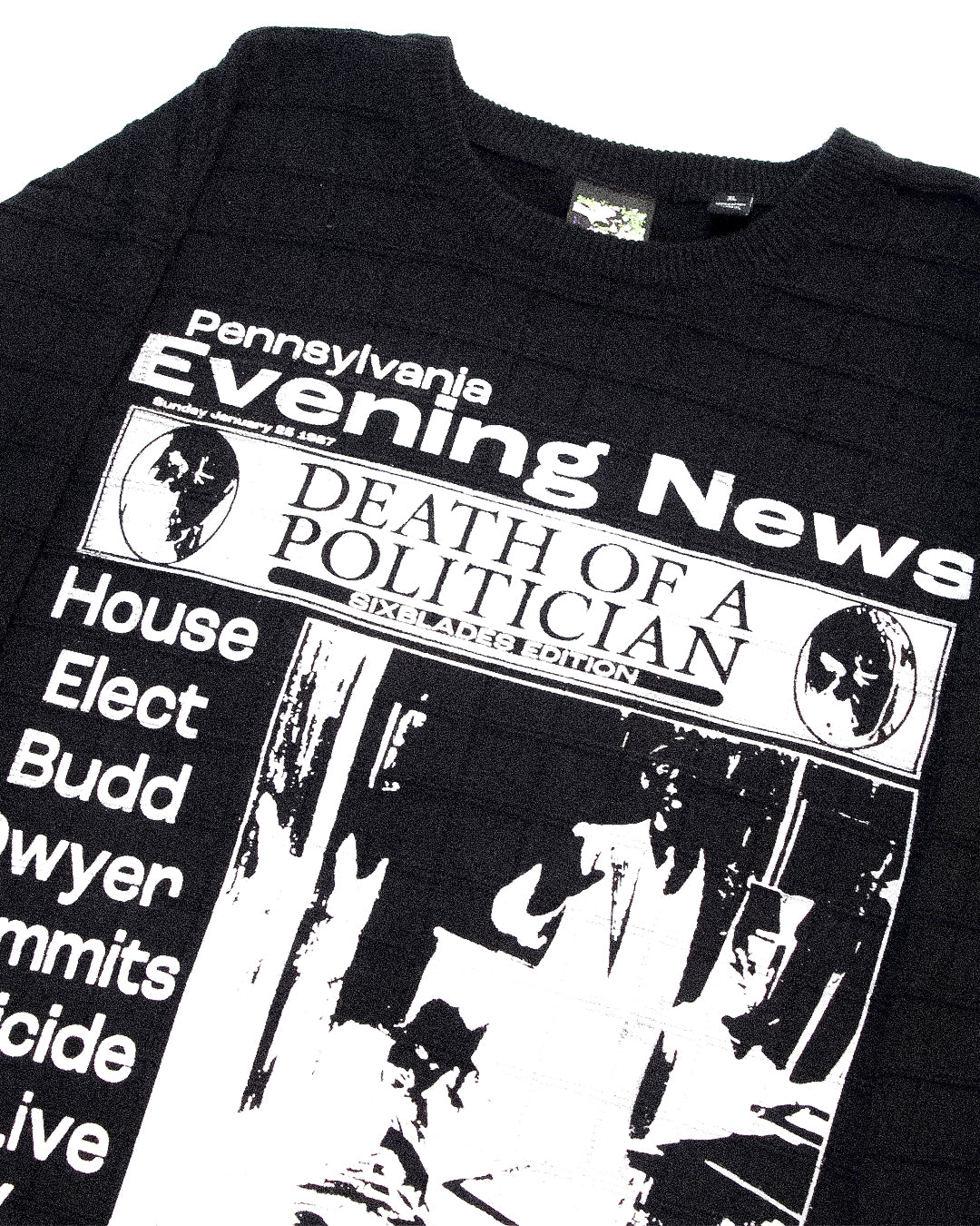 "PENNSYLVANIA EVENING NEWS//DIE LIKE DWYER" Extreme Heavyweight Knit (XL)