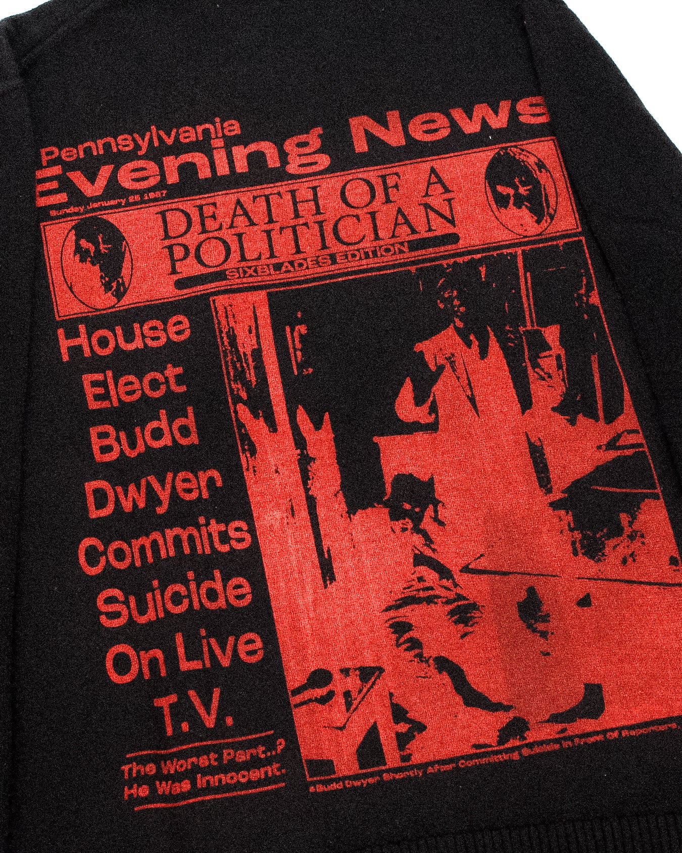 "PENNSYLVANIA EVENING NEWS//DIE LIKE DWYER" Heavyweight Pullover Sweater (M)