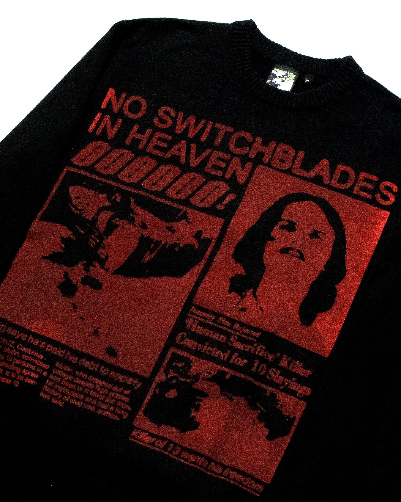 "NO SWITCHBLADES IN HEAVEN" Heavyweight Pullover Sweater (M)