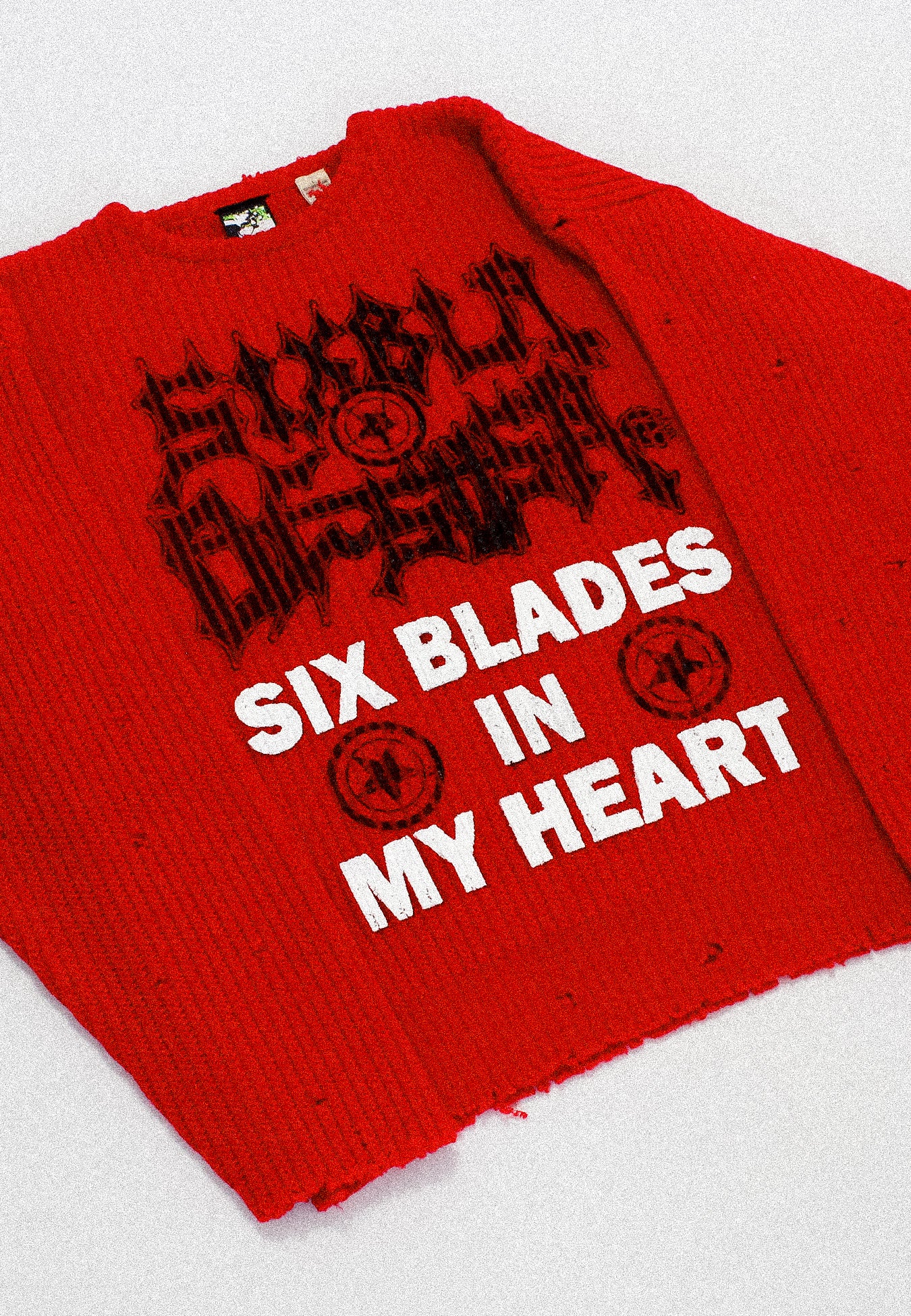 "SIX BLADES IN MY HEART" Heavyweight Knit Sweater (L)