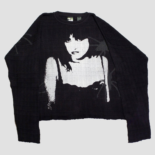 "SPIDER BLADES//VELVET DEATH GLOWS" Heavyweight Cropped Knit Sweater (L)
