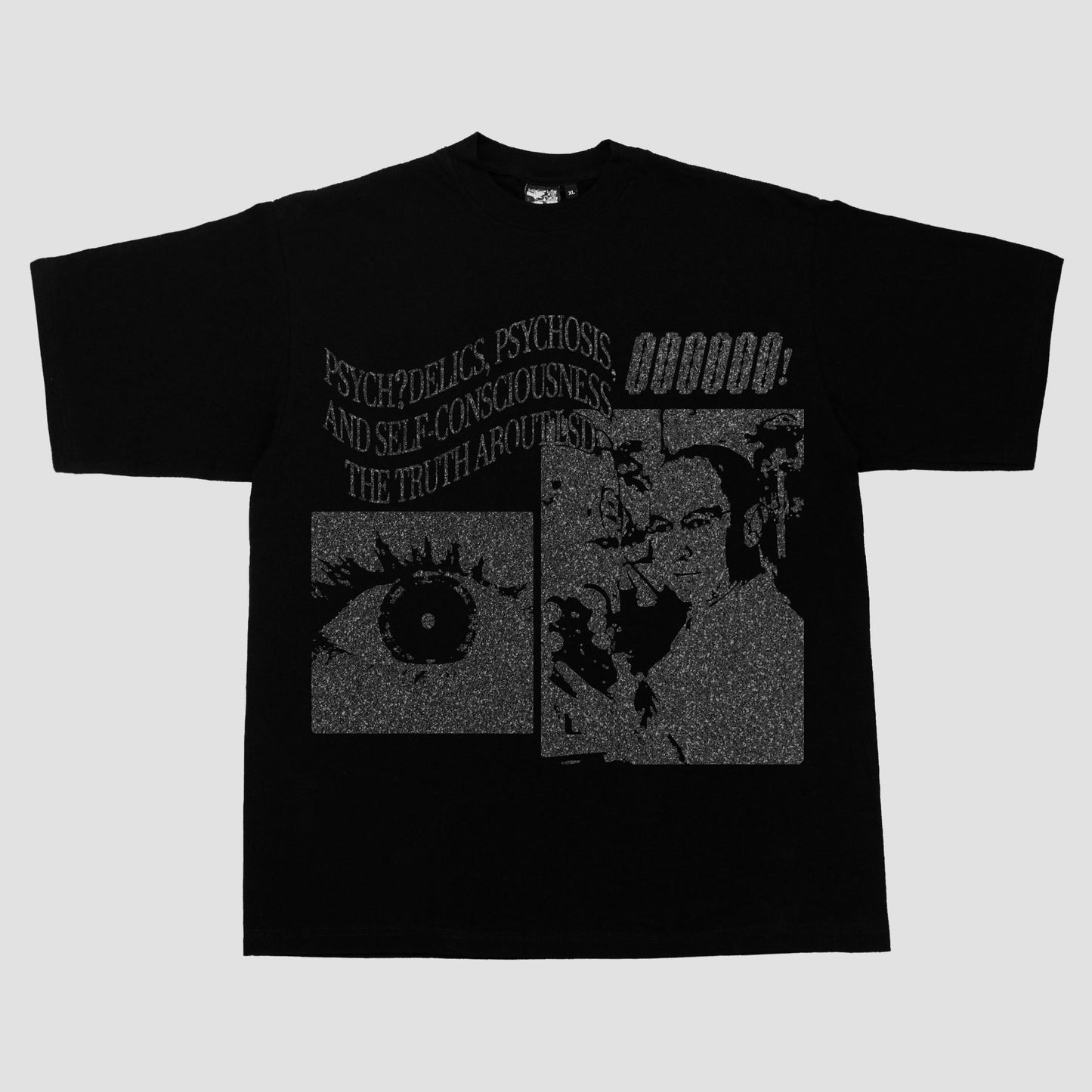 "PSYCH?DELICS..,PSYCHOSIS" HEAVYWEIGHT TEE (BLACK/GLITTER)