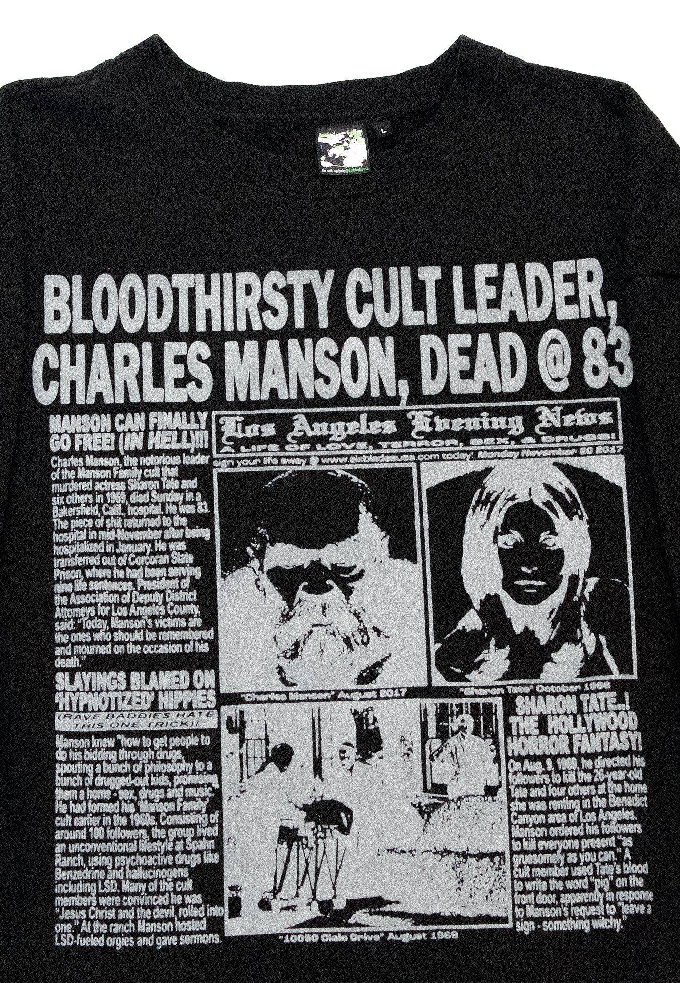 "LOS ANGELES EVENING NEWS//LOVE/TERROR/SEX/DRUGS" Heavyweight Pullover Sweater (L)