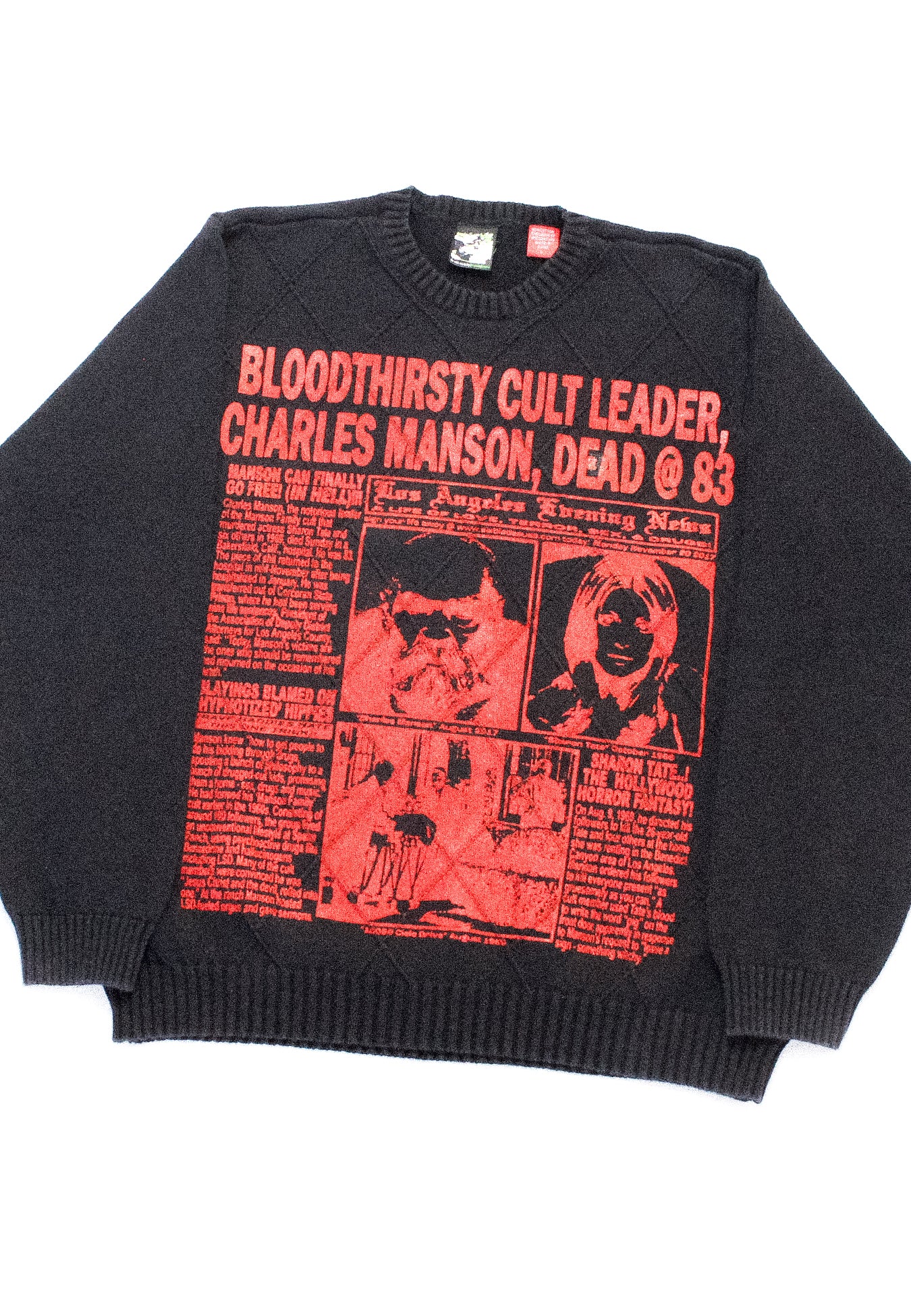 "LOS ANGELES EVENING NEWS//LOVE/TERROR/SEX/DRUGS" Heavyweight Knit Sweater (L)