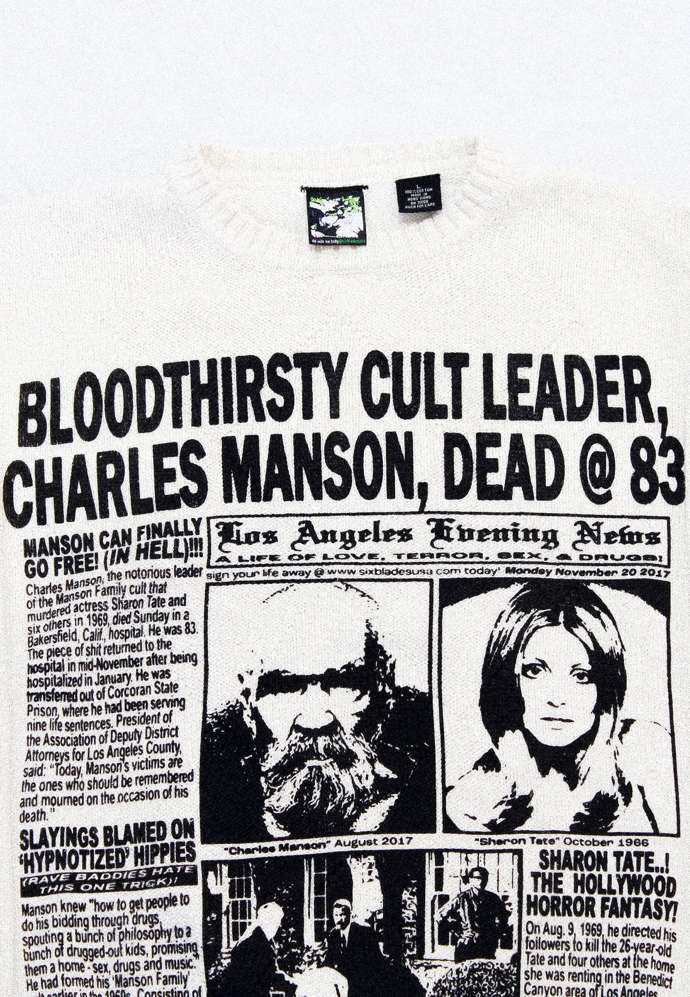 "LOS ANGELES EVENING NEWS//LOVE/TERROR/SEX/DRUGS" Heavyweight Knit Sweater (L)