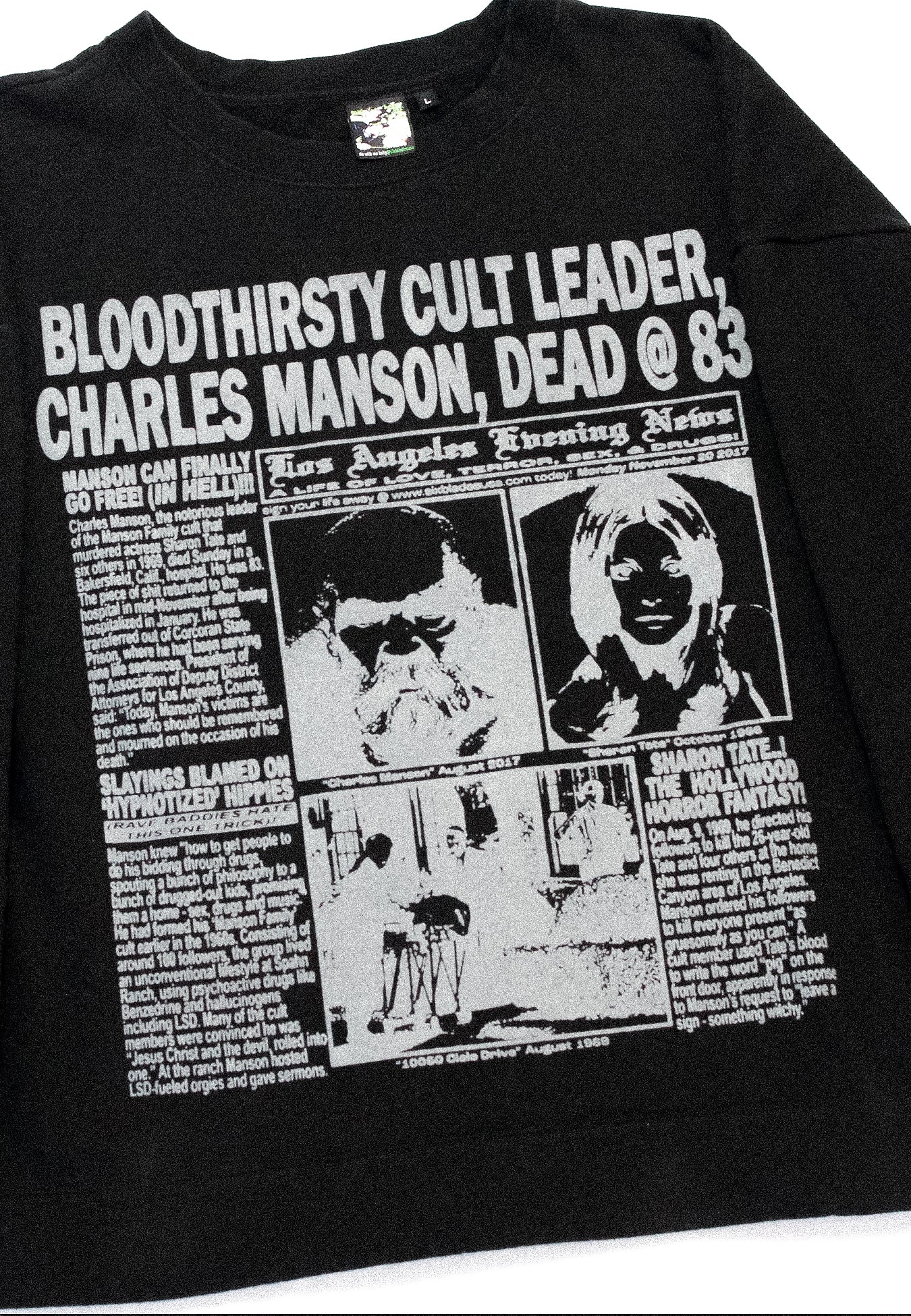 "LOS ANGELES EVENING NEWS//LOVE/TERROR/SEX/DRUGS" Heavyweight Pullover Sweater (L)
