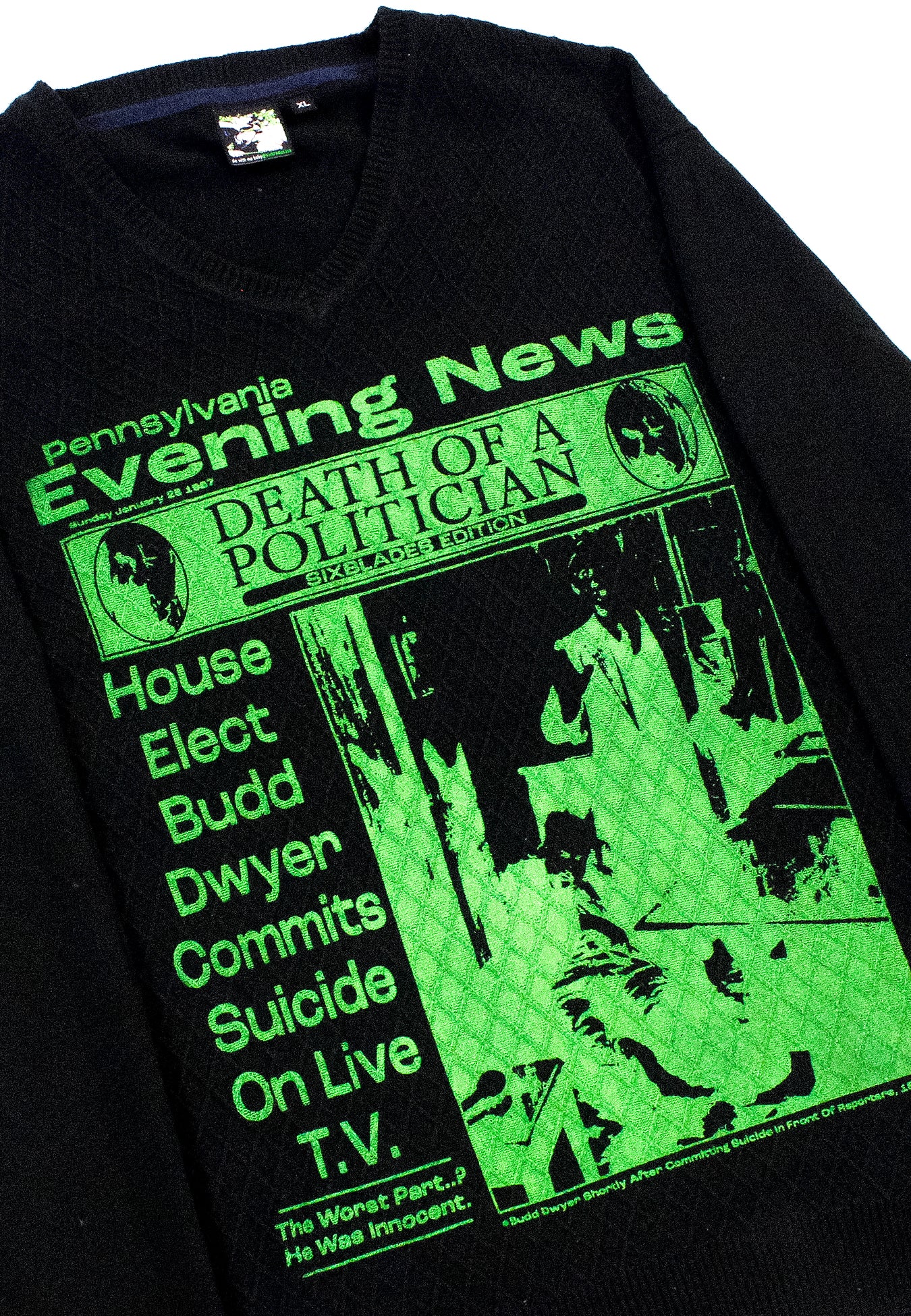 "GREEN SUICIDE//DIE LIKE DWYER" Pullover Sweater (XL)