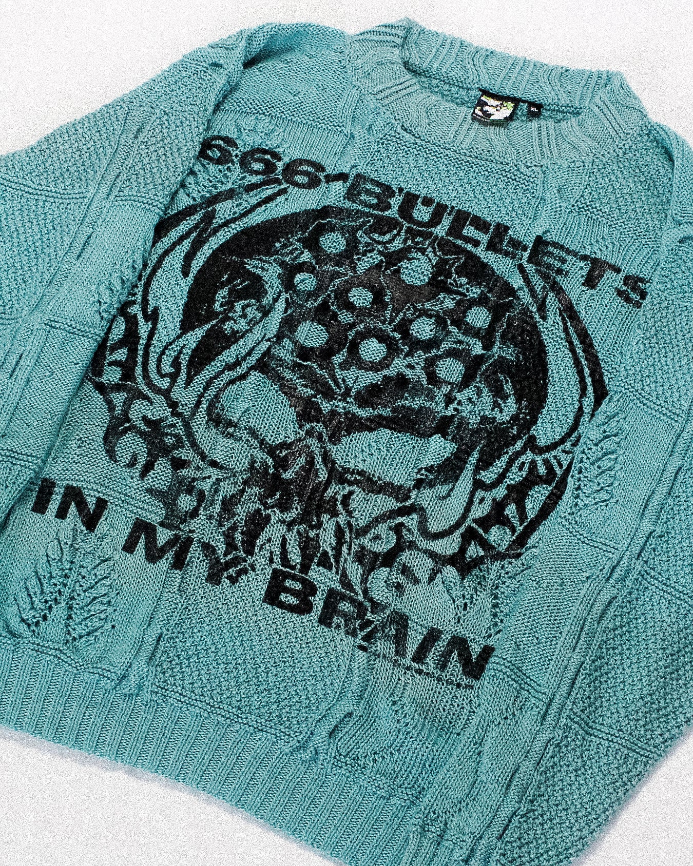 "666 BULLETS IN MY BRAIN" Heavyweight Knit Sweater (XL)