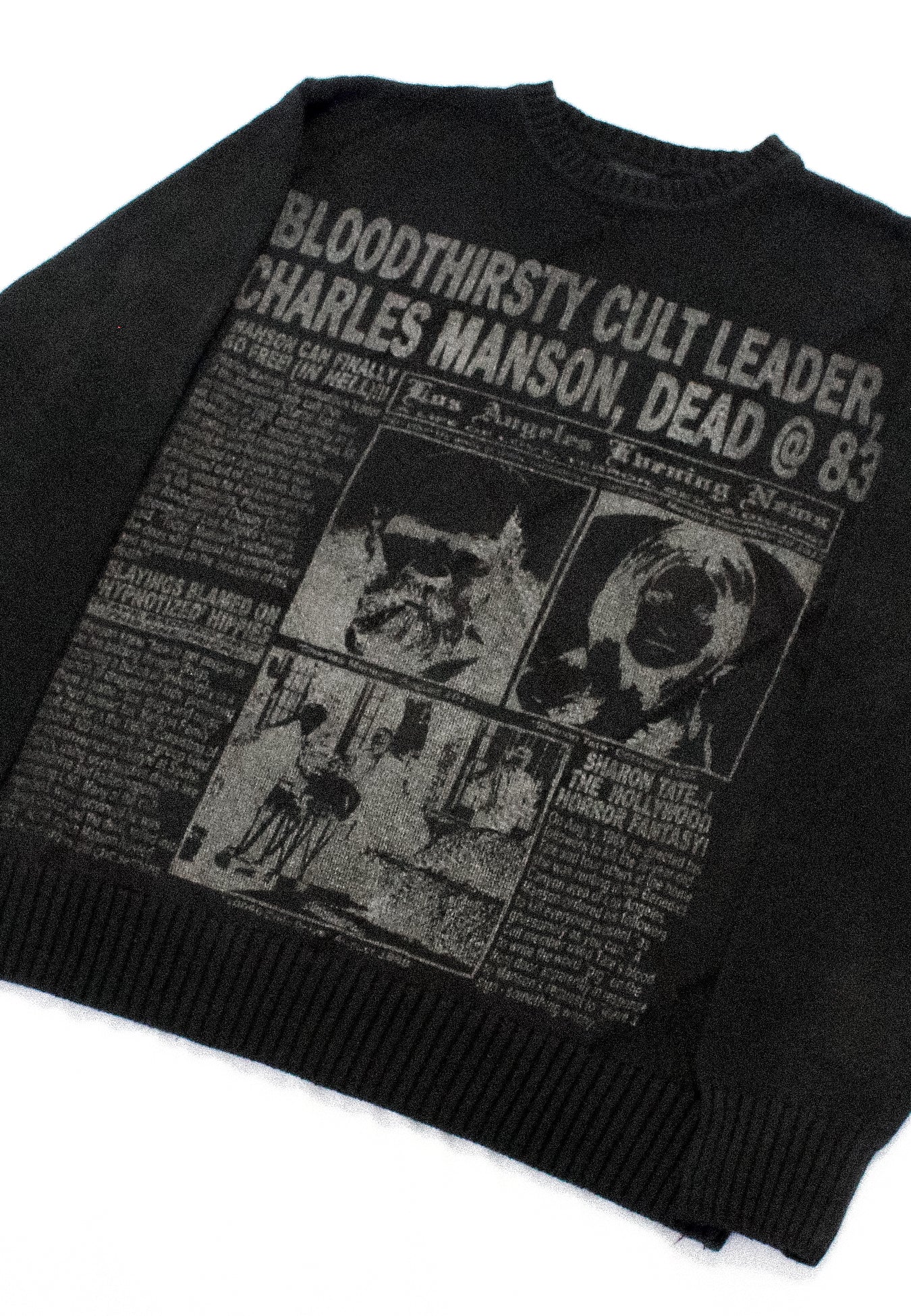 "LOS ANGELES EVENING NEWS//LOVE/TERROR/SEX/DRUGS" Pullover Knit Sweater (M)