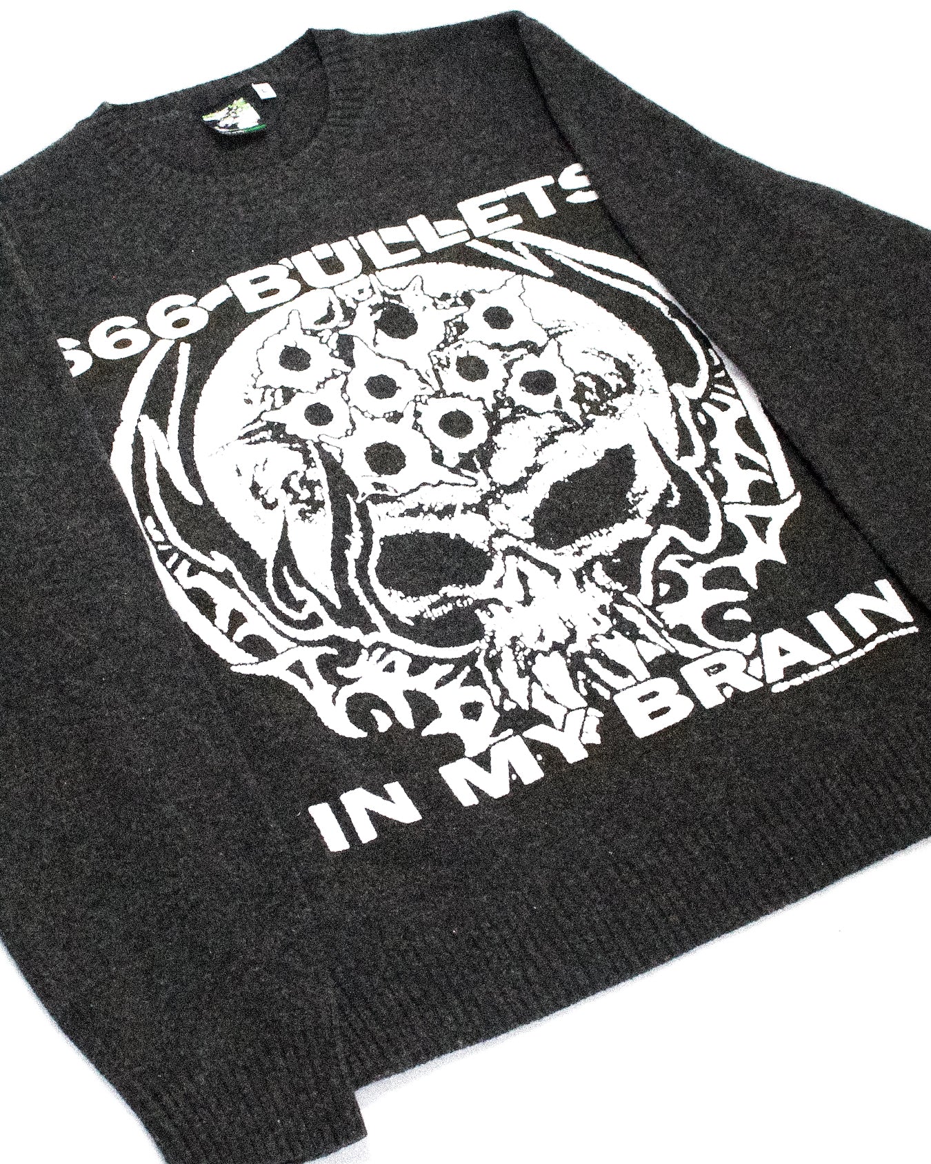 "666 BULLETS IN MY BRAIN" Pullover Wool Sweater (L)