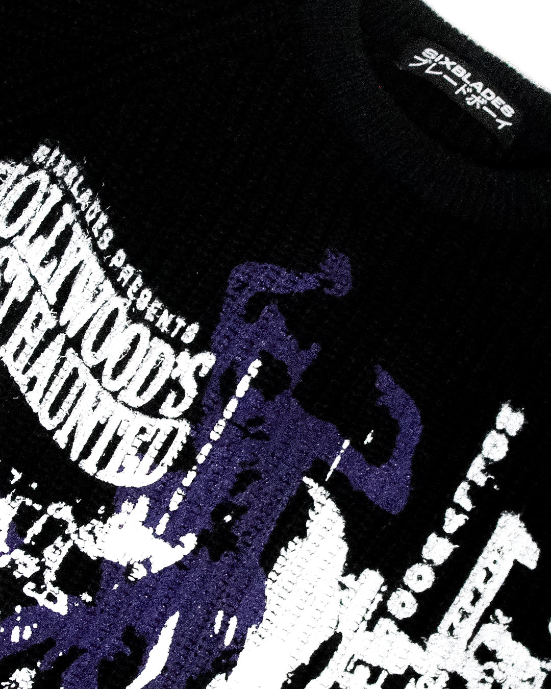 "DEMON BLADES//HOLLYWOOD'S MOST HAUNTED" Cropped Knit Sweater (L)