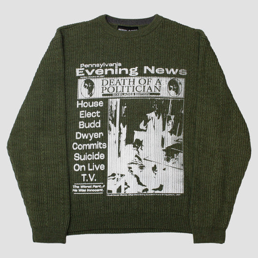 "PENNSYLVANIA EVENING NEWS//DIE LIKE DWYER" Heavyweight Knit Sweater (XL)