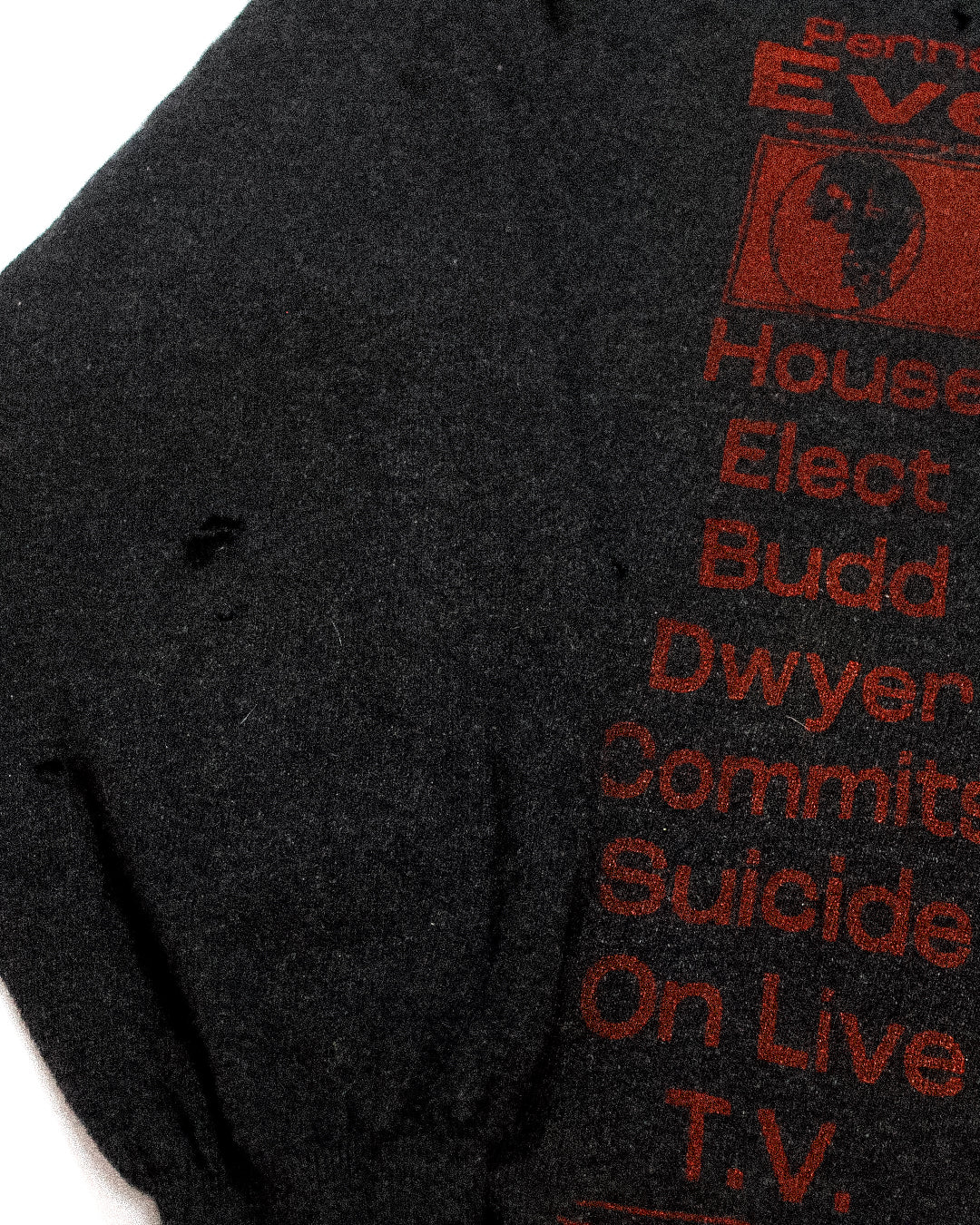 "PENNSYLVANIA EVENING NEWS//DIE LIKE DWYER" Distressed Turtleneck Sweater (L)