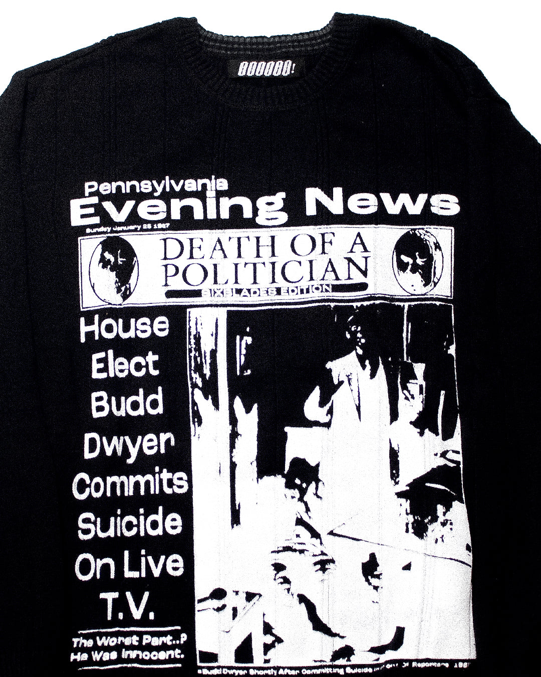 "PENNSYLVANIA EVENING NEWS//DIE LIKE DWYER" Heavyweight Knit Sweater (L)