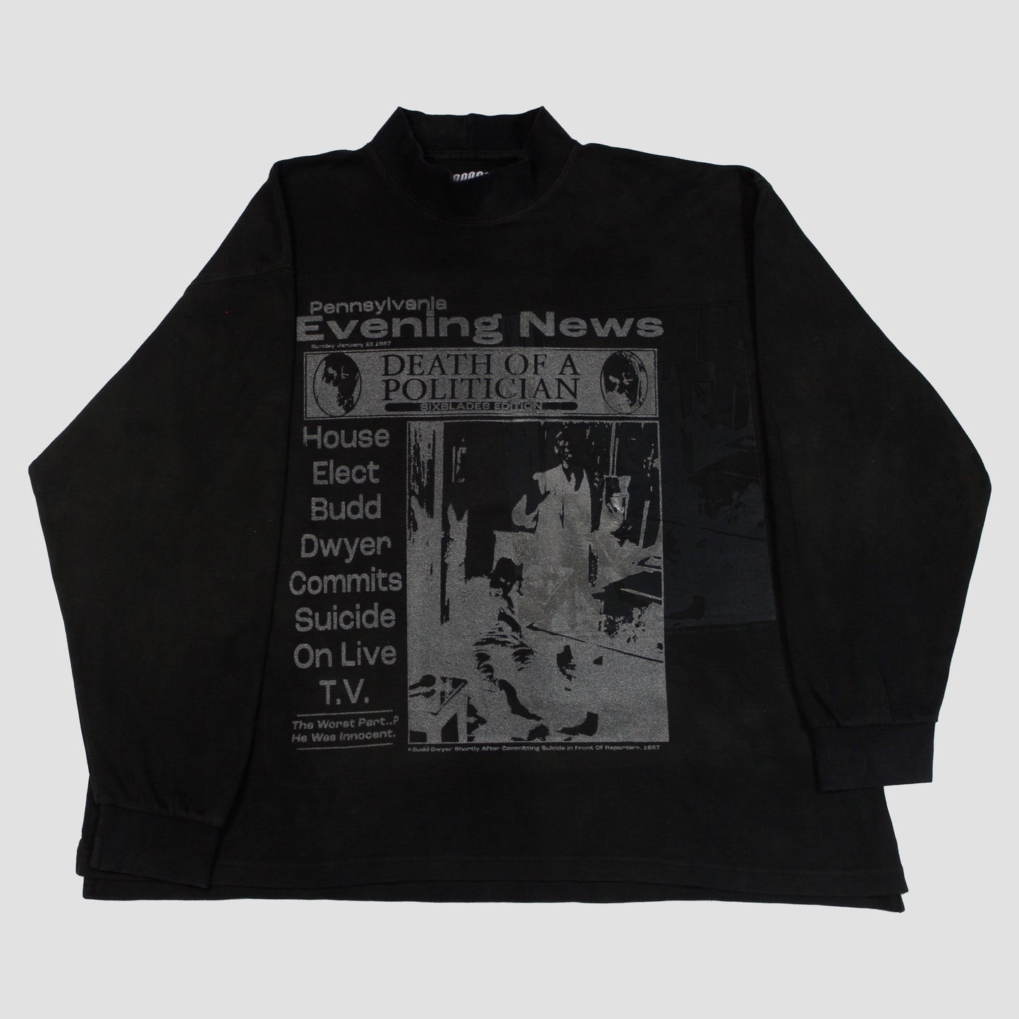 "GLITTER BLADES//DIE LIKE DWYER" Heavyweight Turtleneck Sweater (XL)