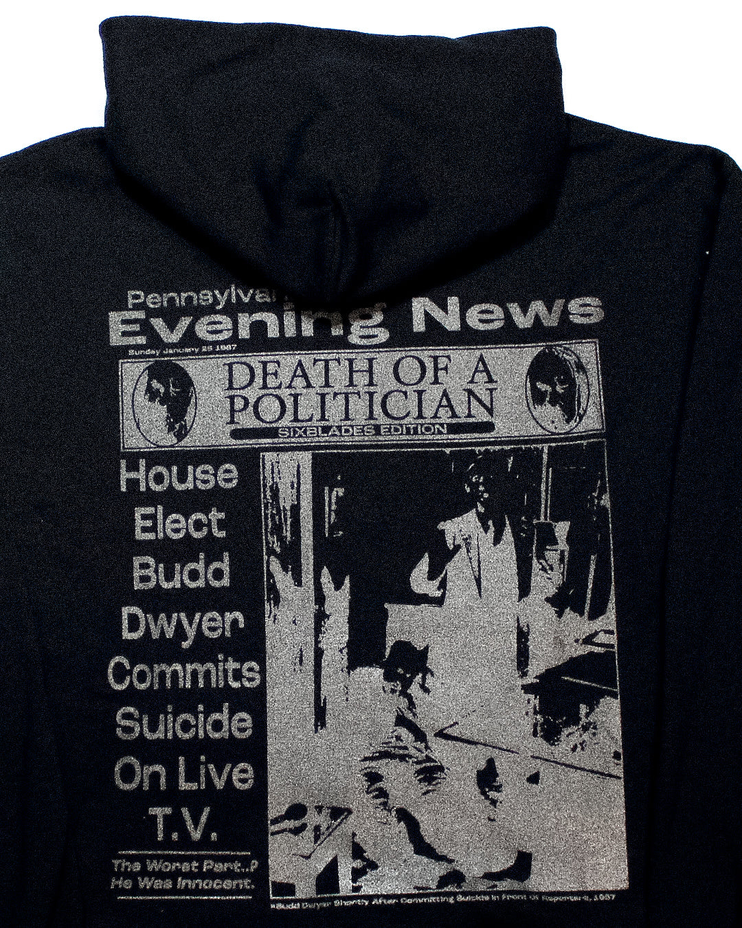 "HURT SOMEONE//PENNSYLVANIA EVENING NEWS" Cropped Hood (L)