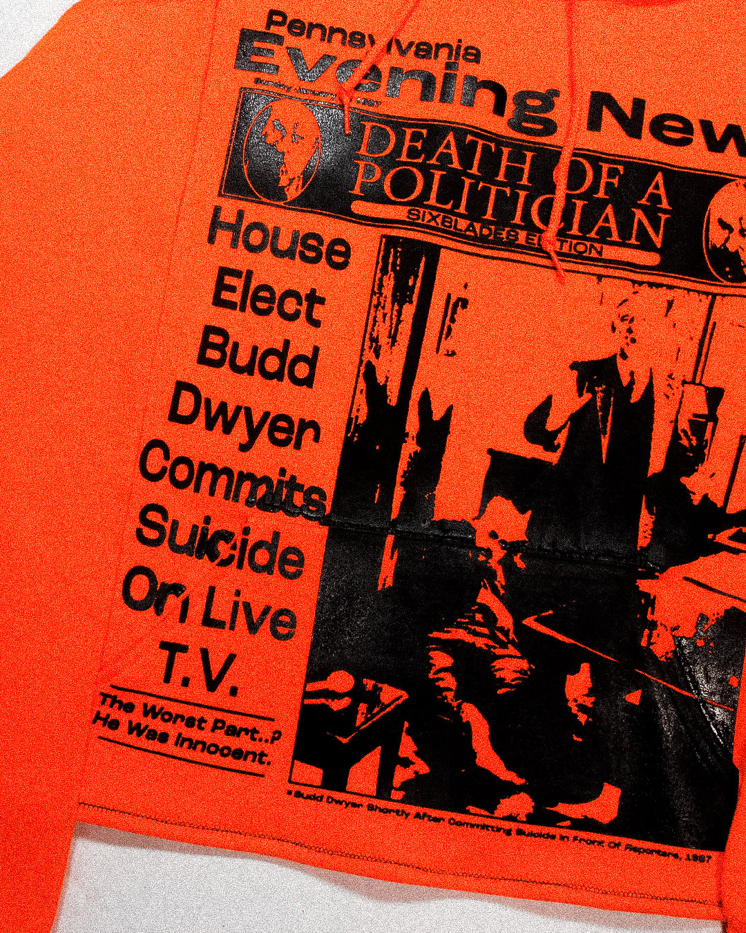 "PENNSYLVANIA EVENING NEWS//DIE LIKE DWYER" Cropped Hood (L)