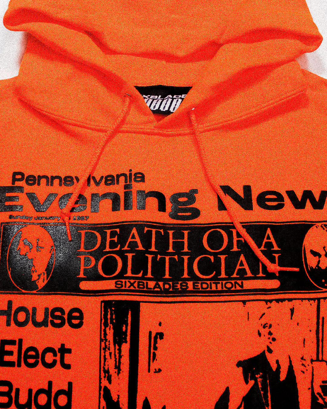 "PENNSYLVANIA EVENING NEWS//DIE LIKE DWYER" Cropped Hood (L)