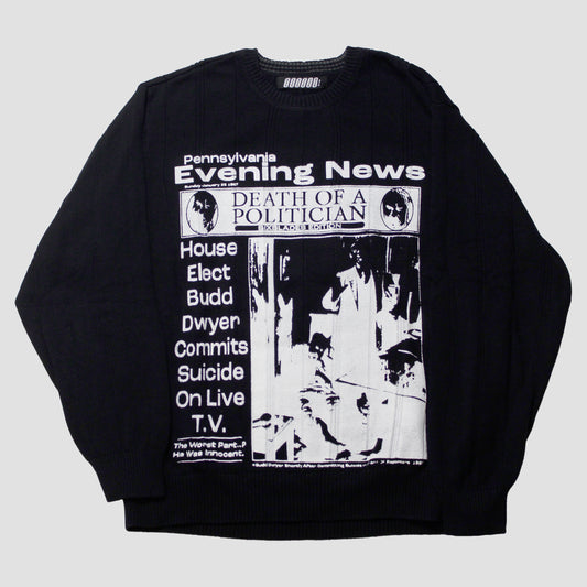 "PENNSYLVANIA EVENING NEWS//DIE LIKE DWYER" Heavyweight Knit Sweater (L)
