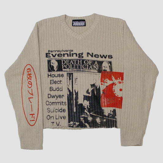 "RED EYES//DWYER DIES (6ęå!!!)" Cropped Knit Sweater (XL)