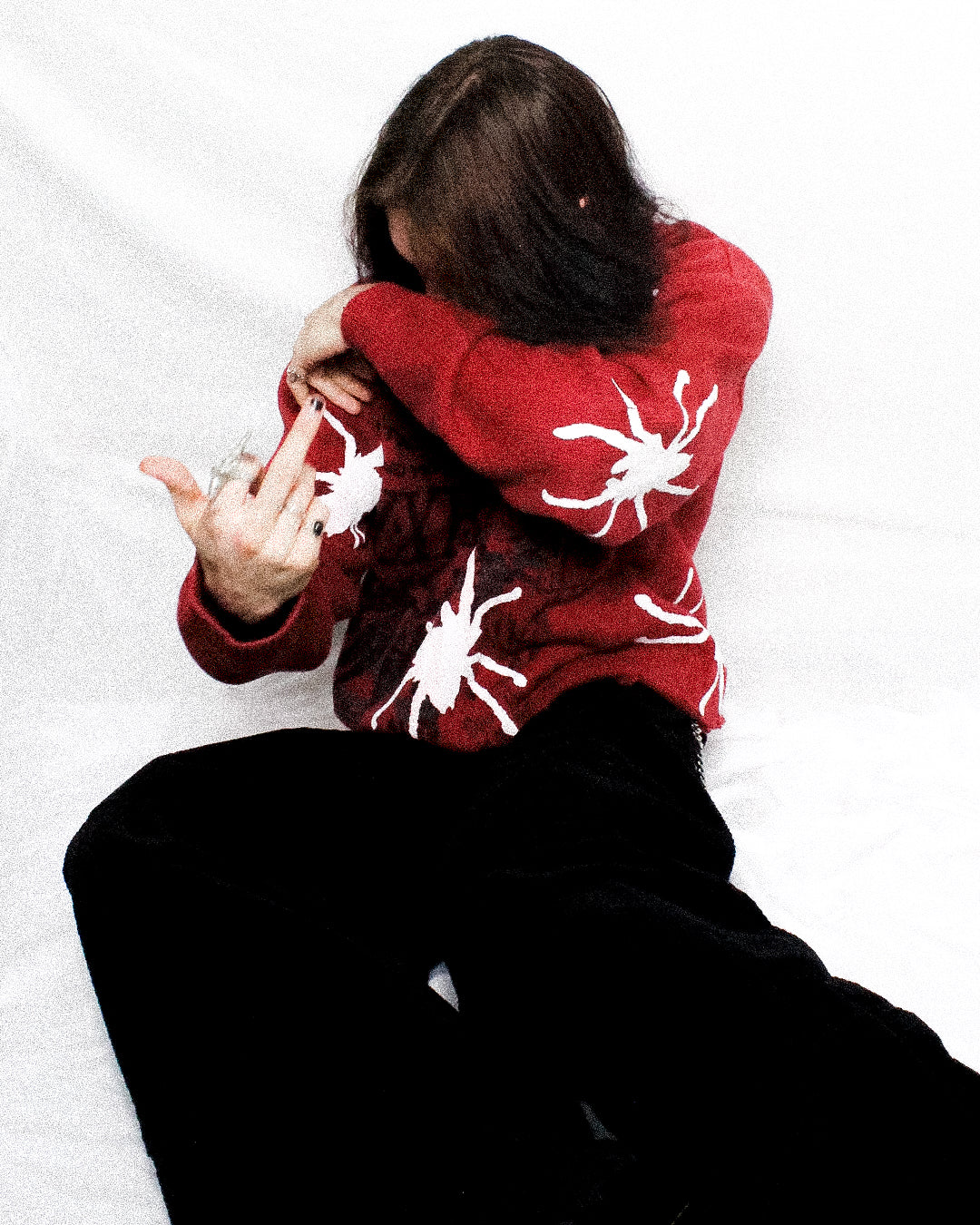"TRIPPING WITH SPIDERS!" Cropped & Dyed Knit Sweater (L)