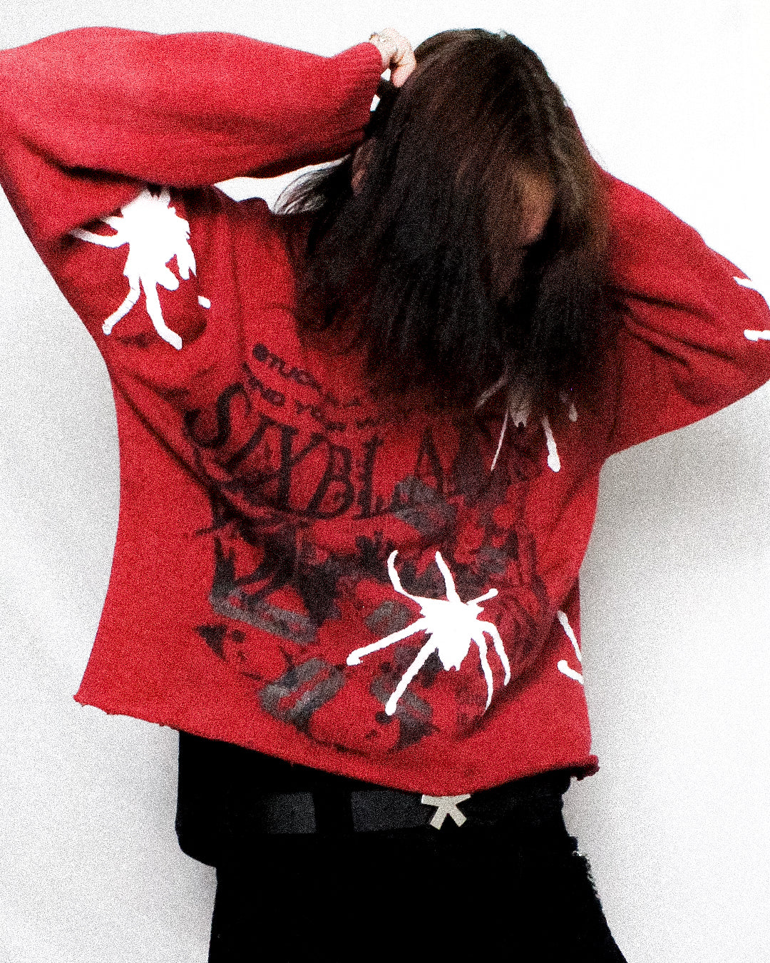 "TRIPPING WITH SPIDERS!" Cropped & Dyed Knit Sweater (L)