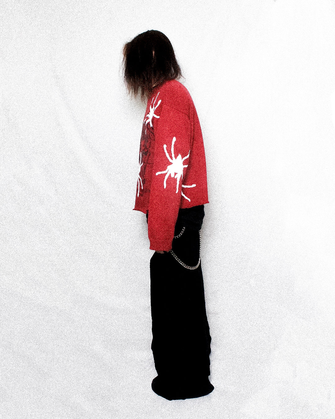 "TRIPPING WITH SPIDERS!" Cropped & Dyed Knit Sweater (L)