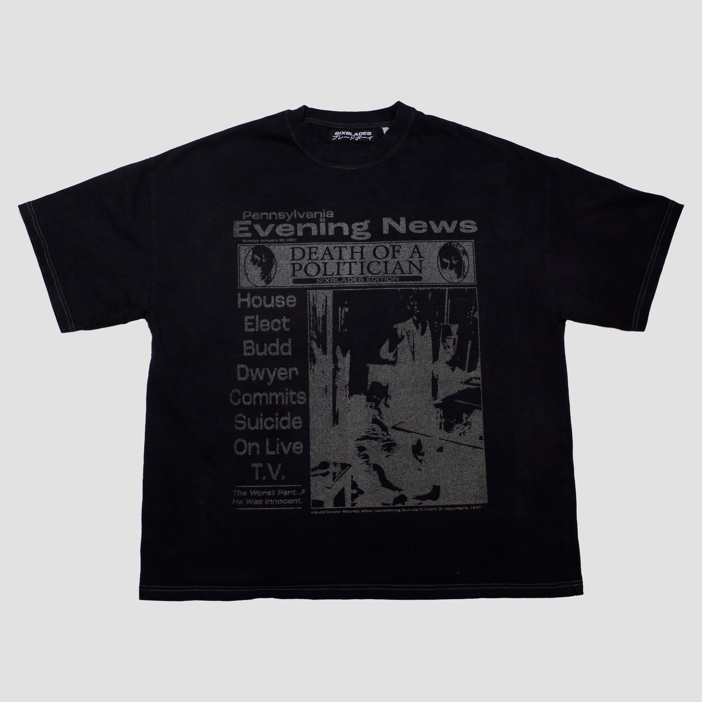 "PENNSYLVANIA EVENING NEWS//DIE LIKE DWYER" Heavyweight Tee (L)