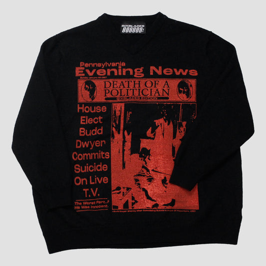 "PENNSYLVANIA EVENING NEWS//DIE LIKE DWYER" Heavyweight Wool Sweater (L)