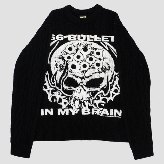 "666 BULLETS IN MY BRAIN" Pullover Knit Sweater (M)