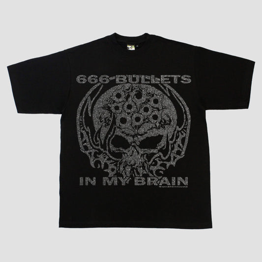 "666 BULLETS IN MY BRAIN" HEAVYWEIGHT TEE (BLACK/GLITTER)